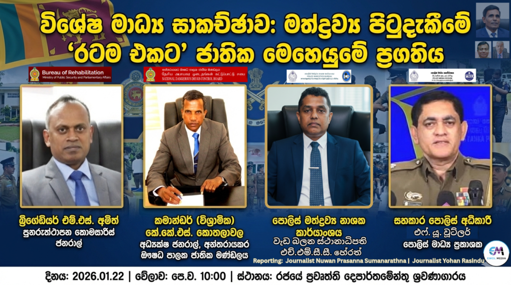 රටටම එක (රට එකට) ජාතික මෙහෙයුම සහ මත්ද්රව්ය මර්දන ක්රියාවලියේ ප්රගතිය මත්ද්රව්ය මර්දනය සහ පොලිස් මෙහෙයුම්වල වත්මන් තත්ත්වය