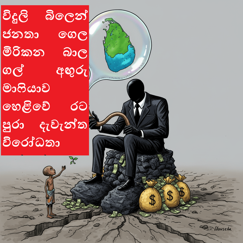 විදුලි බිලෙන් ජනතා ගෙල මිරිකන ‘බාල ගල් අඟුරු’ මාෆියාව හෙළිවේ: රට පුරා දැවැන්ත විරෝධතා රැල්ලක් ඇරඹෙයි!
