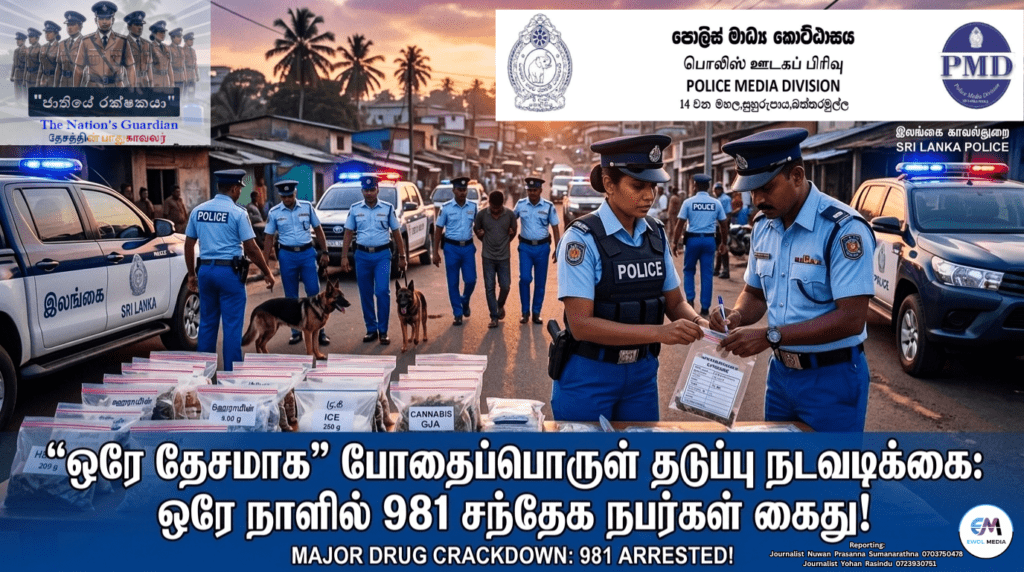 நாடே ஒன்றாக நடவடிக்கை: கடந்த 24 மணித்தியாலங்களில் 981 சந்தேக நபர்கள் கைது