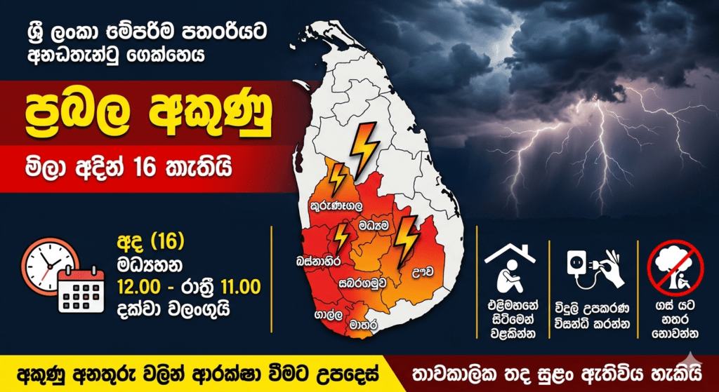 දිවයිනේ ප්රදේශ කිහිපයකට ප්රබල අකුණු අනතුරු ඇඟවීම්!