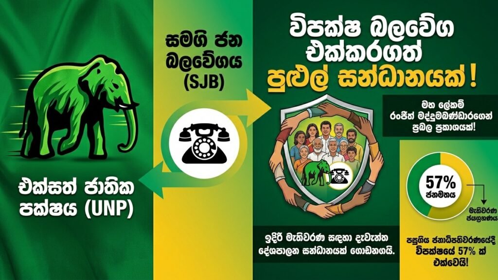 විපක්ෂ බලවේග එක්කරගත් දැවැන්ත සන්ධානයක් ගොඩනැගීමට සජබ සහ එජාප සුදානම්!