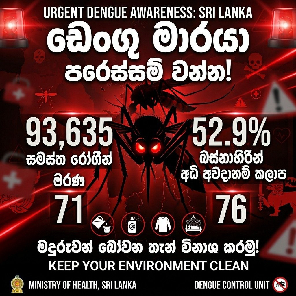 ඩෙංගු රෝගීන් 93,000 පනී: බස්නාහිර සහමුලින්ම දැඩි අවදානම් කලාපයක!
