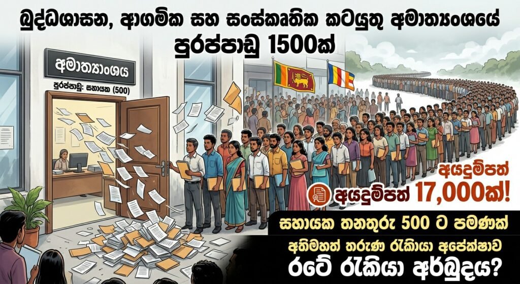 බුද්ධශාසන අමාත්යාංශයේ පුරප්පාඩු 1500ක්: සහායක තනතුරු 500ට අයදුම්පත් 17,000ක්!