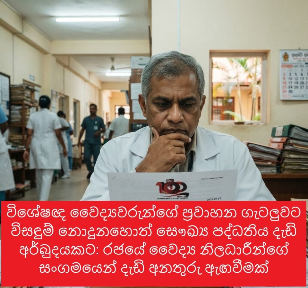 විශේෂඥ වෛද්යවරුන්ගේ ප්රවාහන ගැටලුවට විසඳුම් නොදුනහොත් සෞඛ්ය පද්ධතිය දැඩි අර්බුදයකට: රජයේ වෛද්ය නිලධාරීන්ගේ සංගමයෙන් දැඩි අනතුරු ඇඟවීමක්!