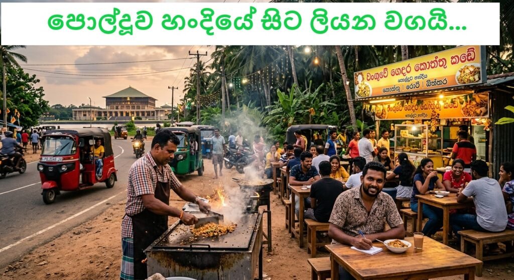 පොල්දුව හන්දියේ වංගුවේ ගෙදර කොත්තු කඩේ සිට ලියමි.