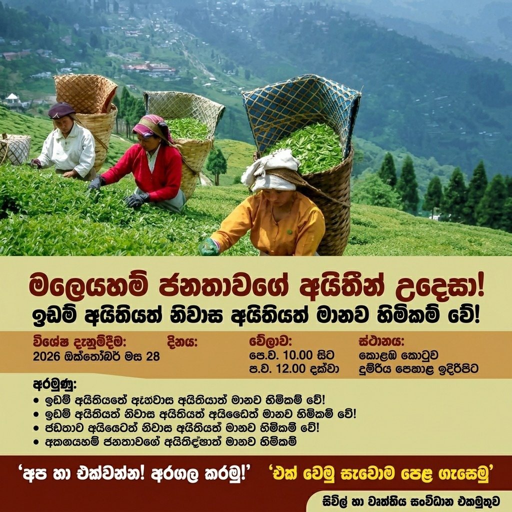 මලෙයහම් ජනතාවගේ අයිතීන් උදෙසා ඉඩම් අයිතියත් නිවාස අයිතියත් මානව හිමිකම් වේ!